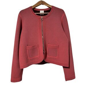 St. John Bi Tonal Stretch Mesh Knit Front Zip Jacket Size‎ XL Orange Luxe